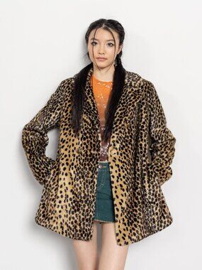 LEOPARD FAUX FUR Vintage Jacket Coat 90's Winter / Medium Small